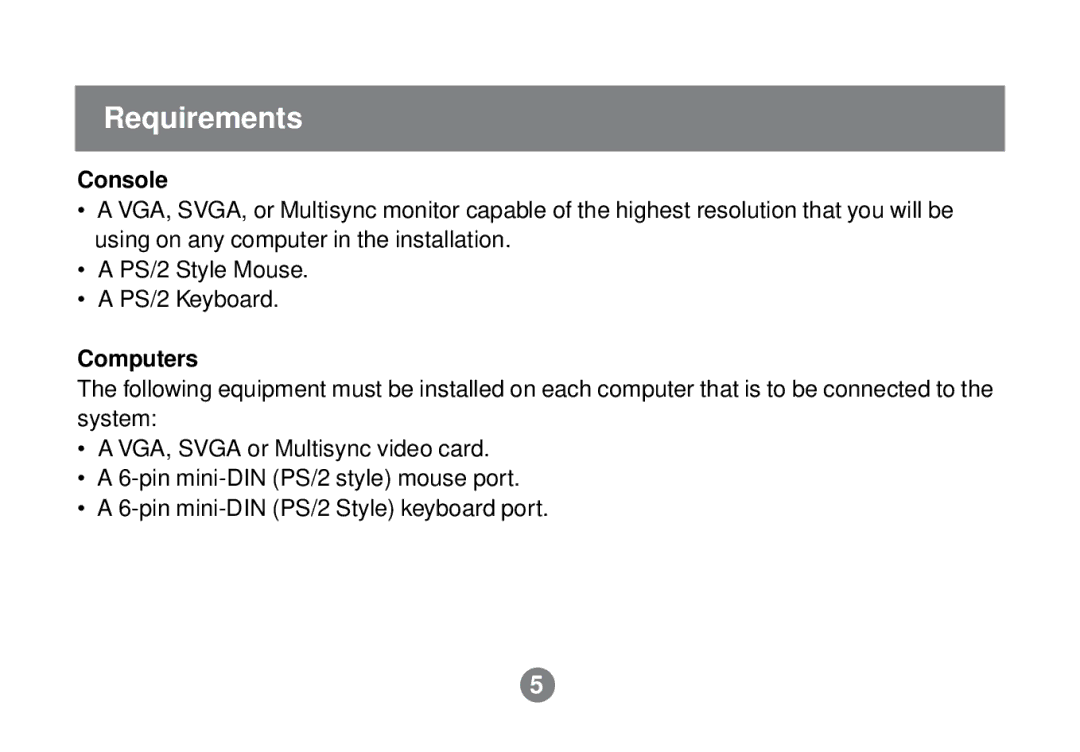 IOGear GCS614A installation manual Requirements, Console, Computers 