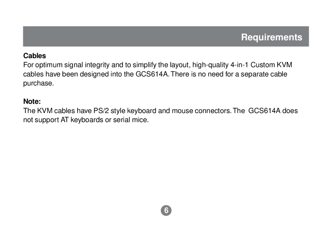 IOGear GCS614A installation manual Cables 