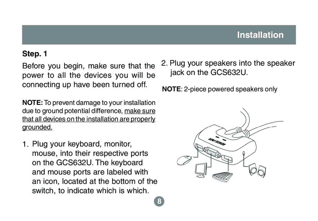 IOGear GCS632U installation manual Installation, Step 