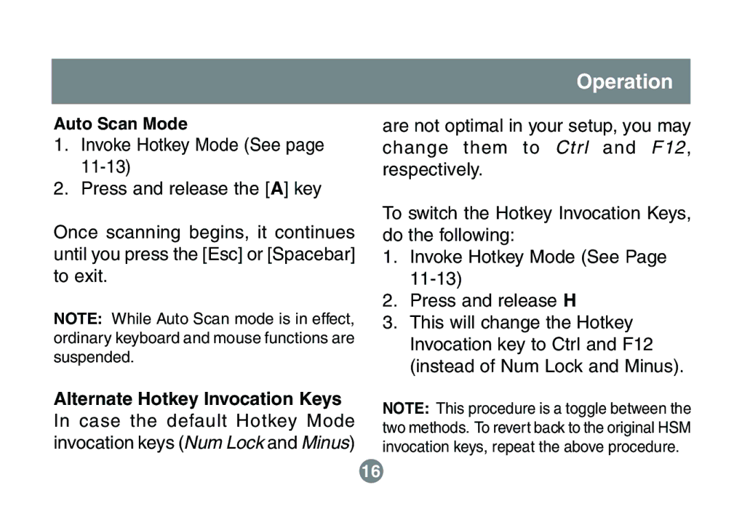 IOGear GCS632U installation manual Alternate Hotkey Invocation Keys 