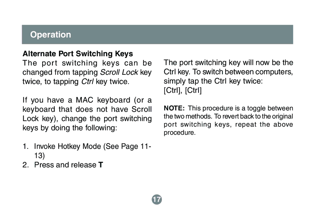 IOGear GCS632U installation manual Alternate Port Switching Keys 