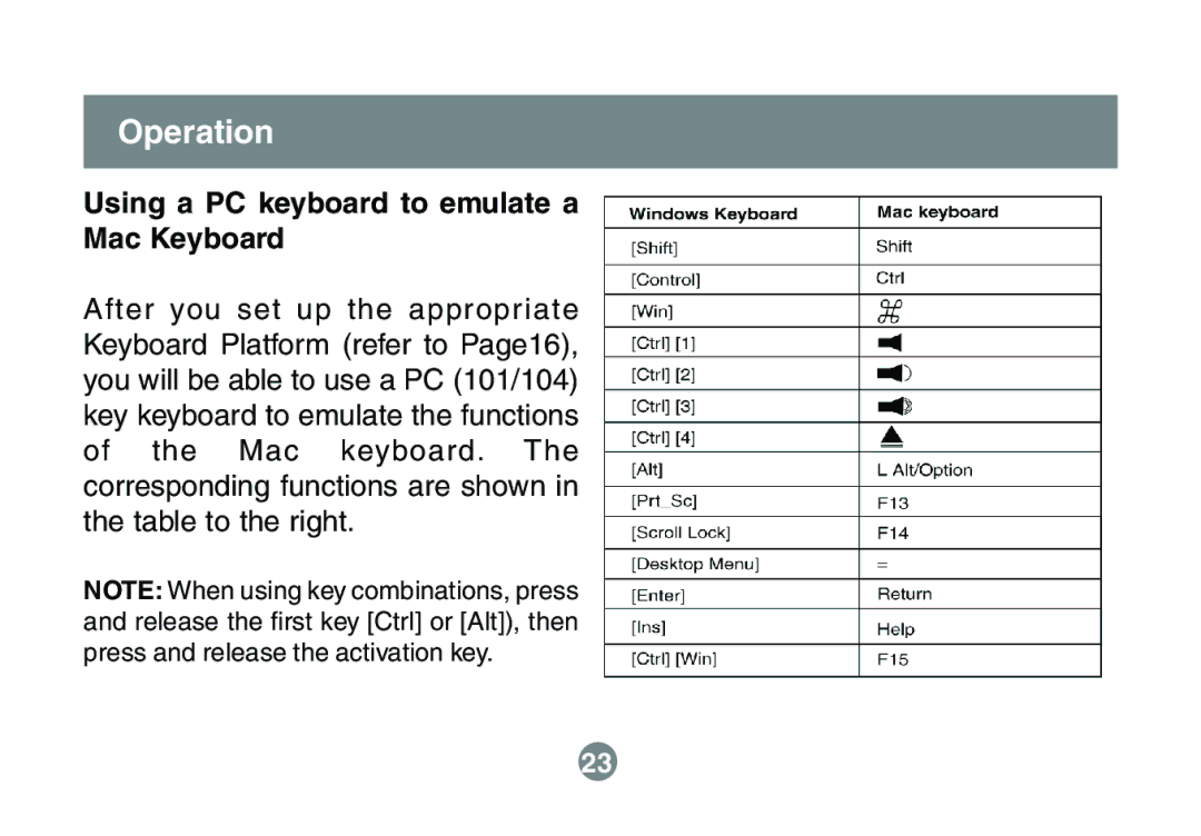 IOGear GCS632U installation manual Using a PC keyboard to emulate a Mac Keyboard 