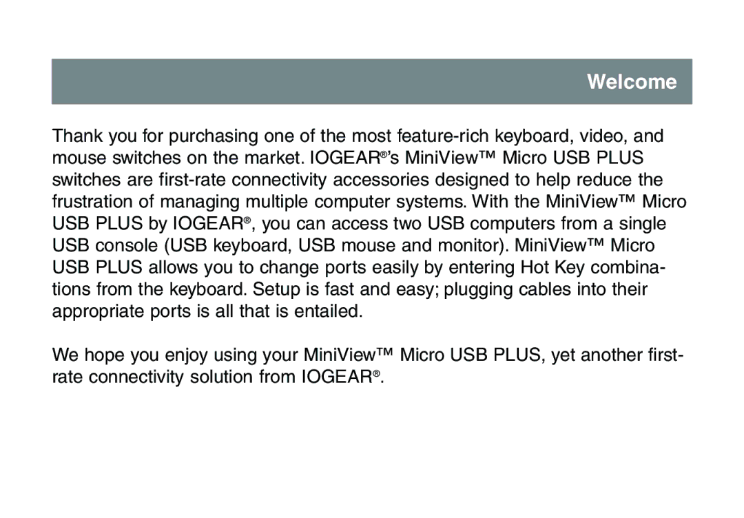 IOGear GCS632U installation manual Welcome 