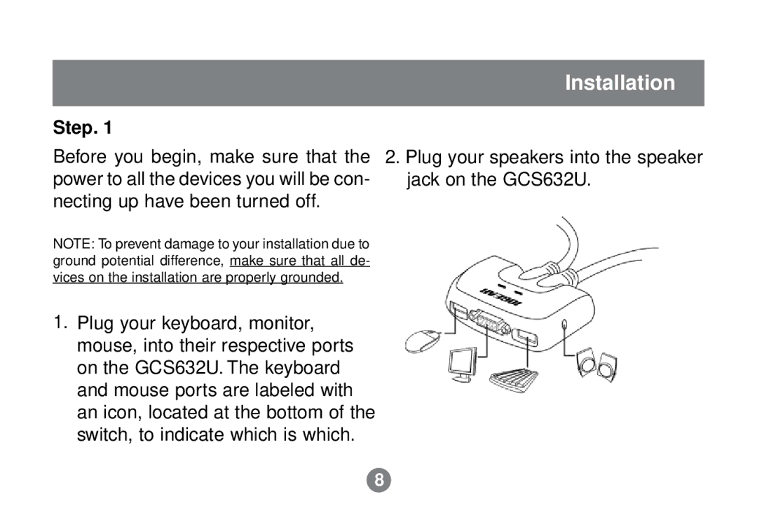 IOGear GCS632U installation manual Installation, Step 