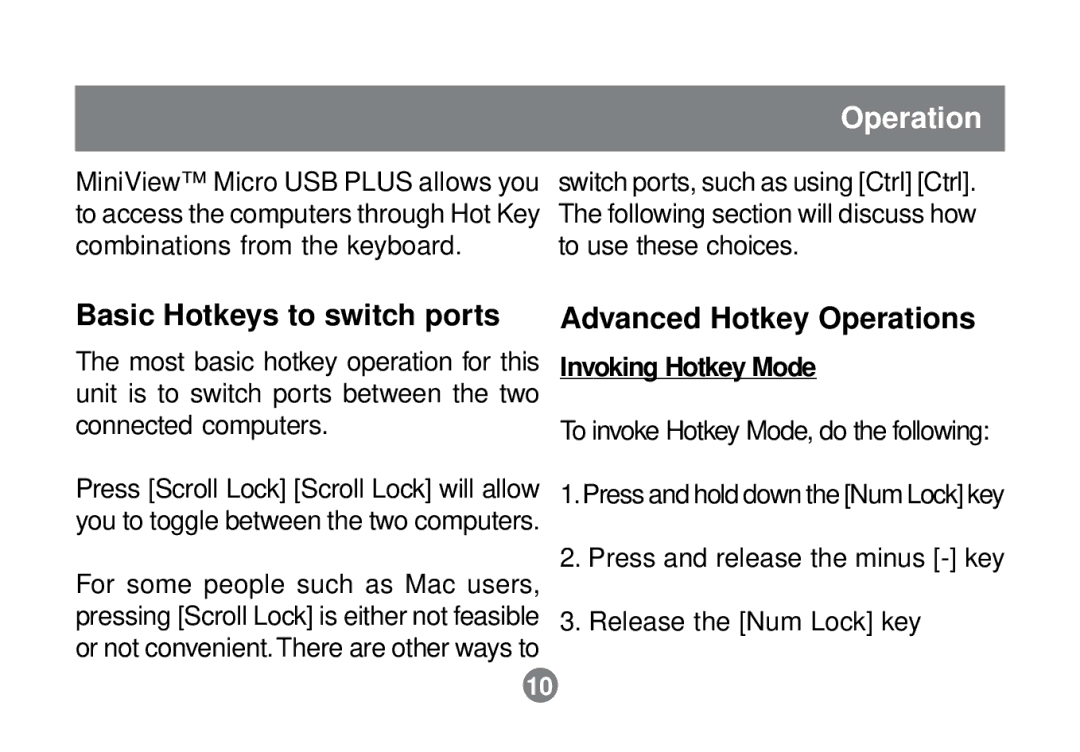 IOGear GCS632U installation manual 3Operation4, Invoking Hotkey Mode 