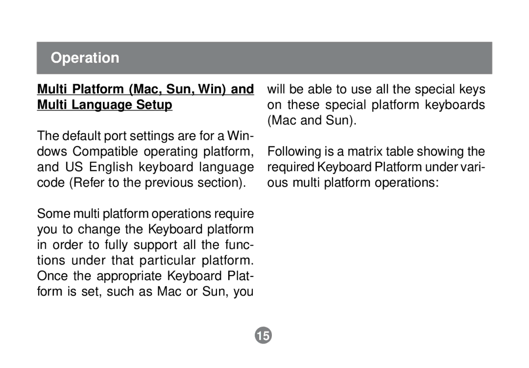 IOGear GCS632U installation manual Multi Platform Mac, Sun, Win and Multi Language Setup 