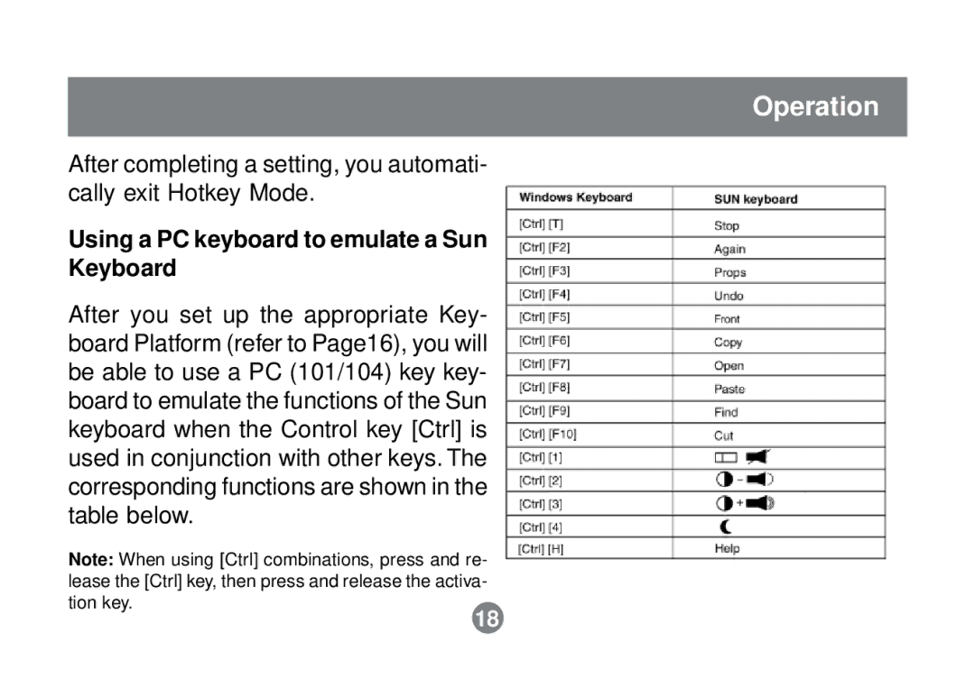 IOGear GCS632U installation manual Using a PC keyboard to emulate a Sun Keyboard 