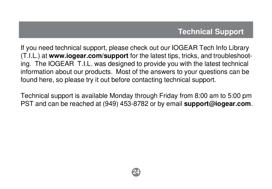 IOGear GCS632U installation manual Technical Support 