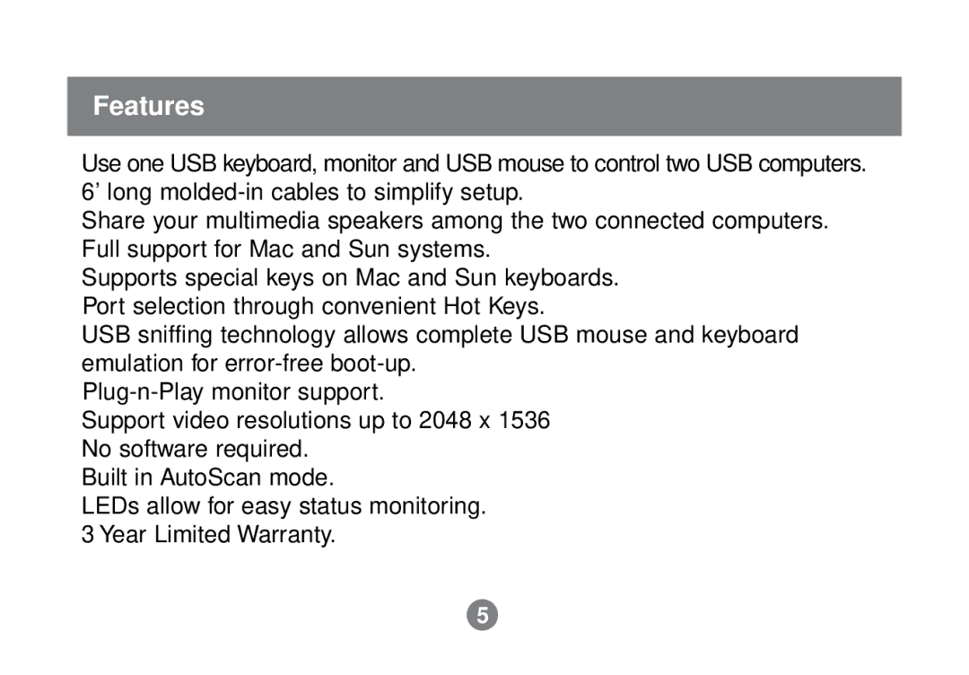 IOGear GCS632U installation manual Features 