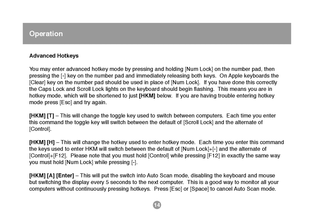 IOGear GCS634U user manual Advanced Hotkeys 