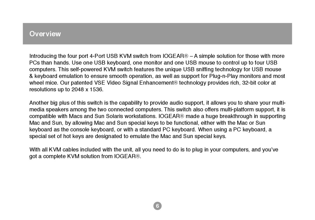 IOGear GCS634U user manual Overview 