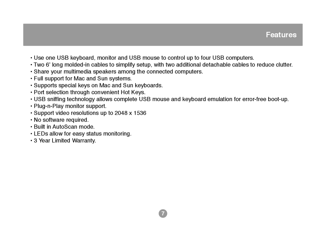 IOGear GCS634U user manual Features 