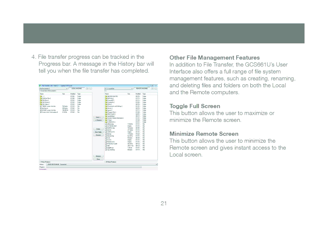 IOGear GCS661U user manual Other File Management Features, Toggle Full Screen, Minimize Remote Screen 