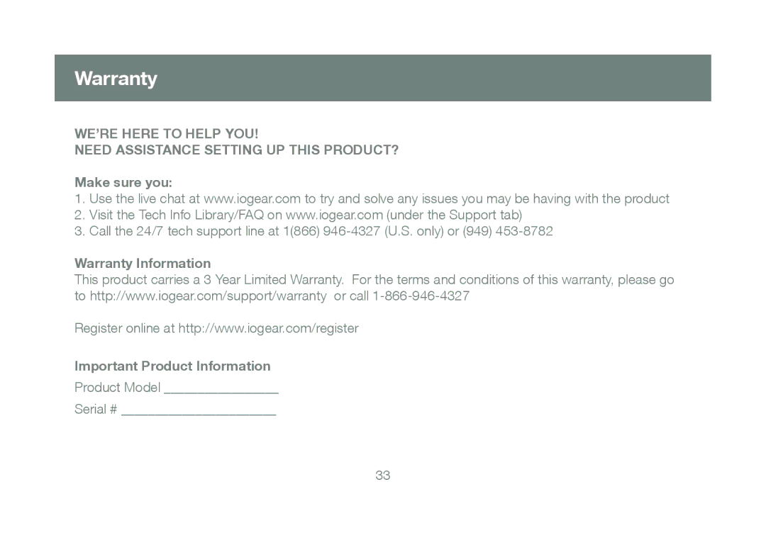 IOGear GCS661U user manual Make sure you, Warranty Information Important Product Information 