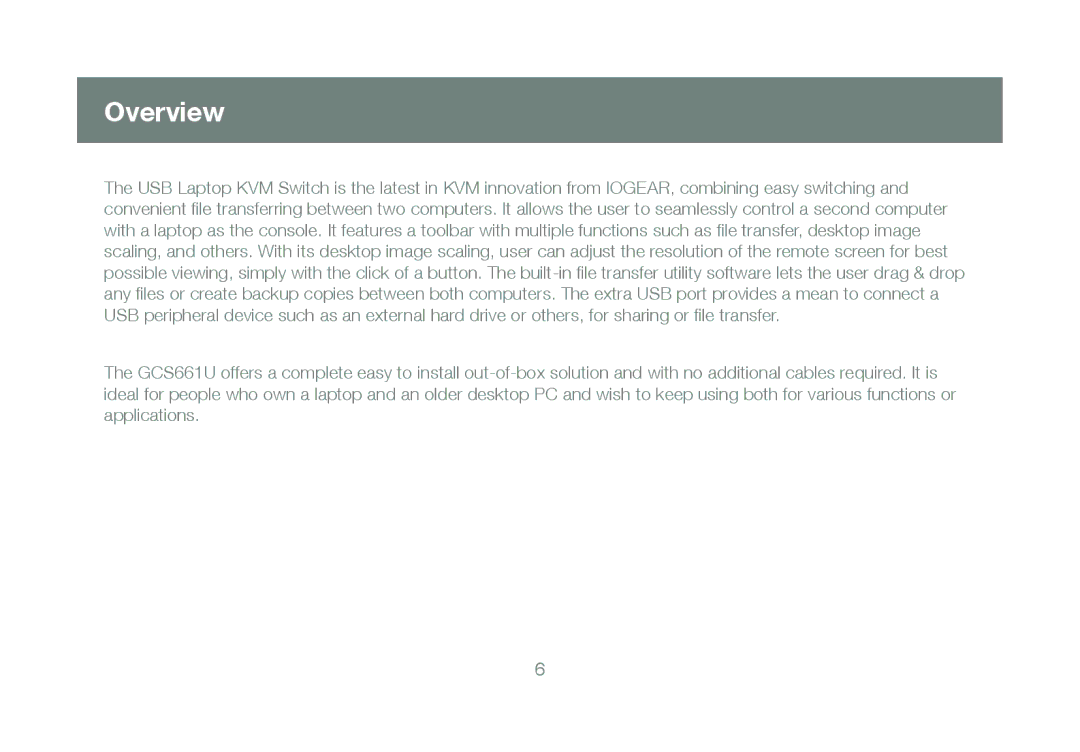 IOGear GCS661U user manual Overview 