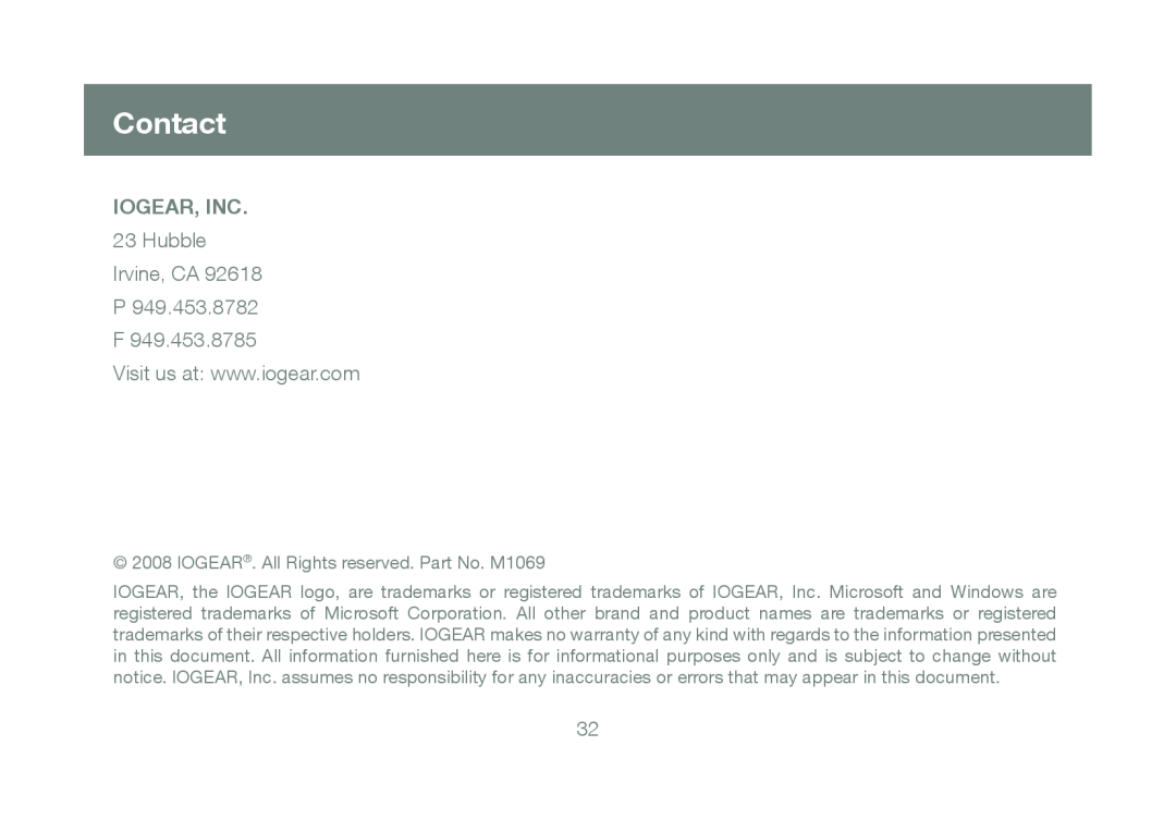 IOGear GCS661U user manual Contact, Iogear, Inc 