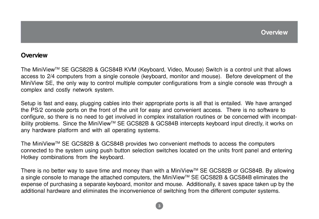 IOGear 84B, GCS82B user manual Overview 