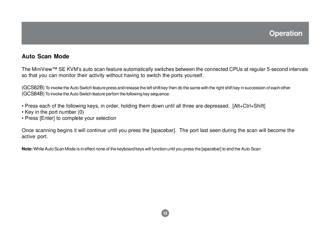 IOGear GCS82B/GCS84B user manual Auto Scan Mode 