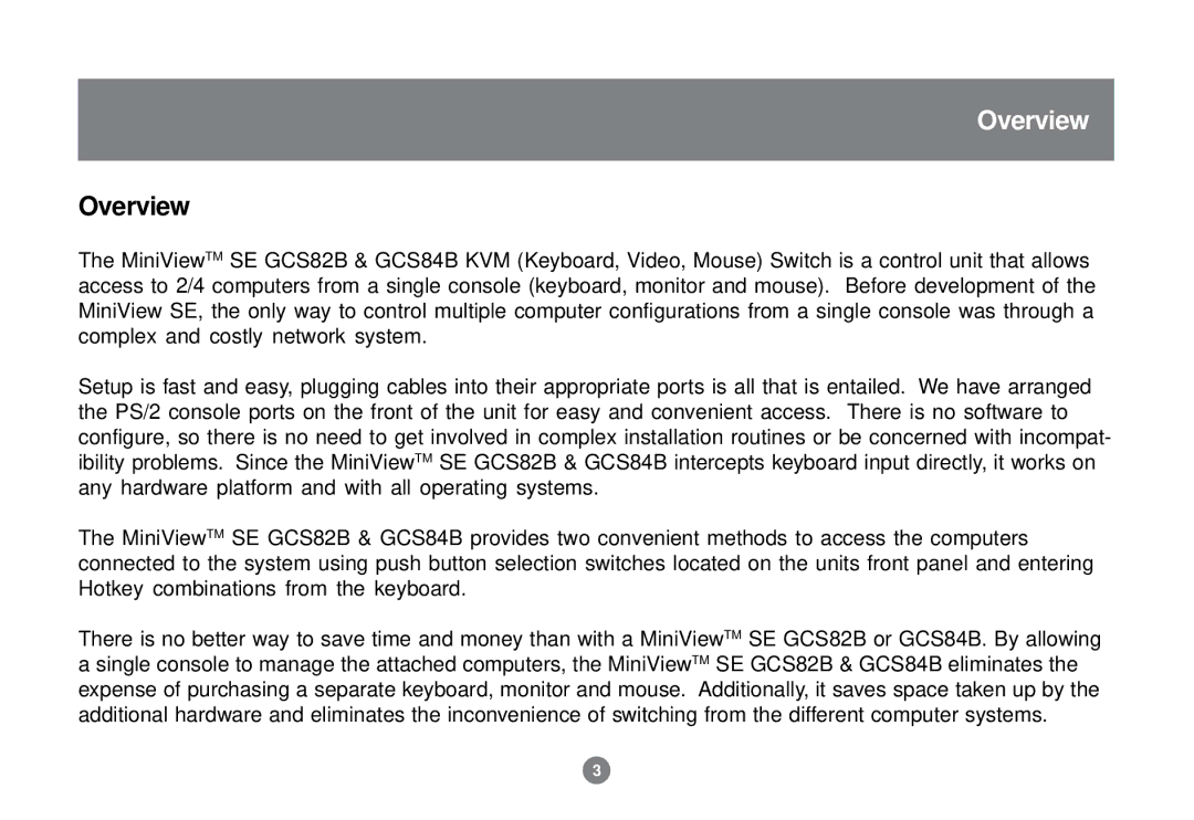 IOGear GCS82B/GCS84B user manual Overview 