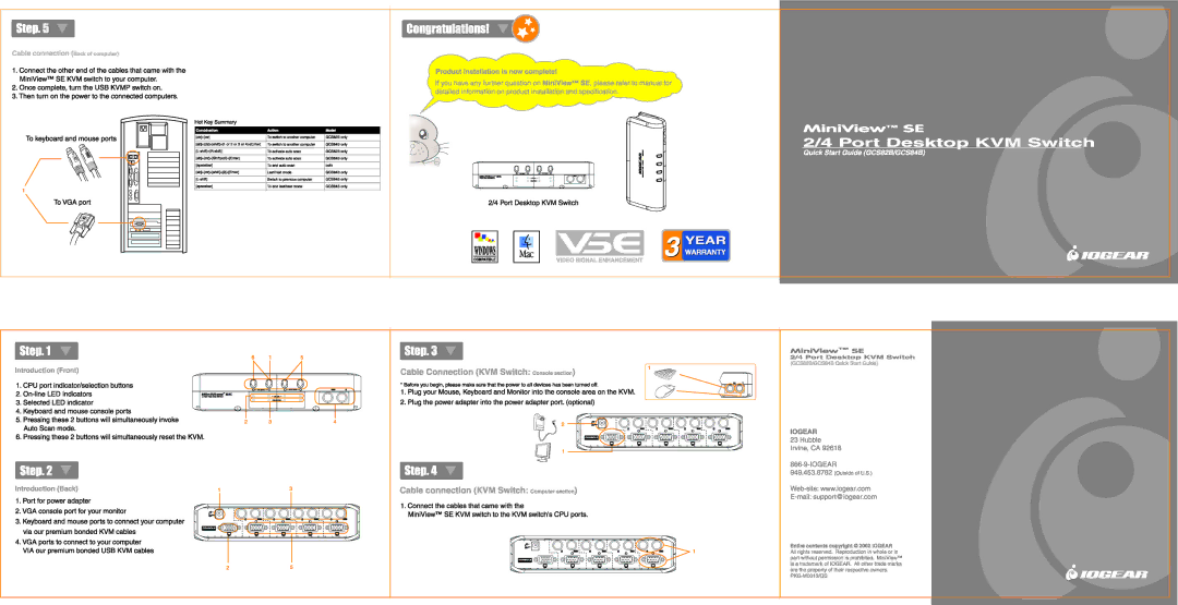 IOGear GCS84B manual 