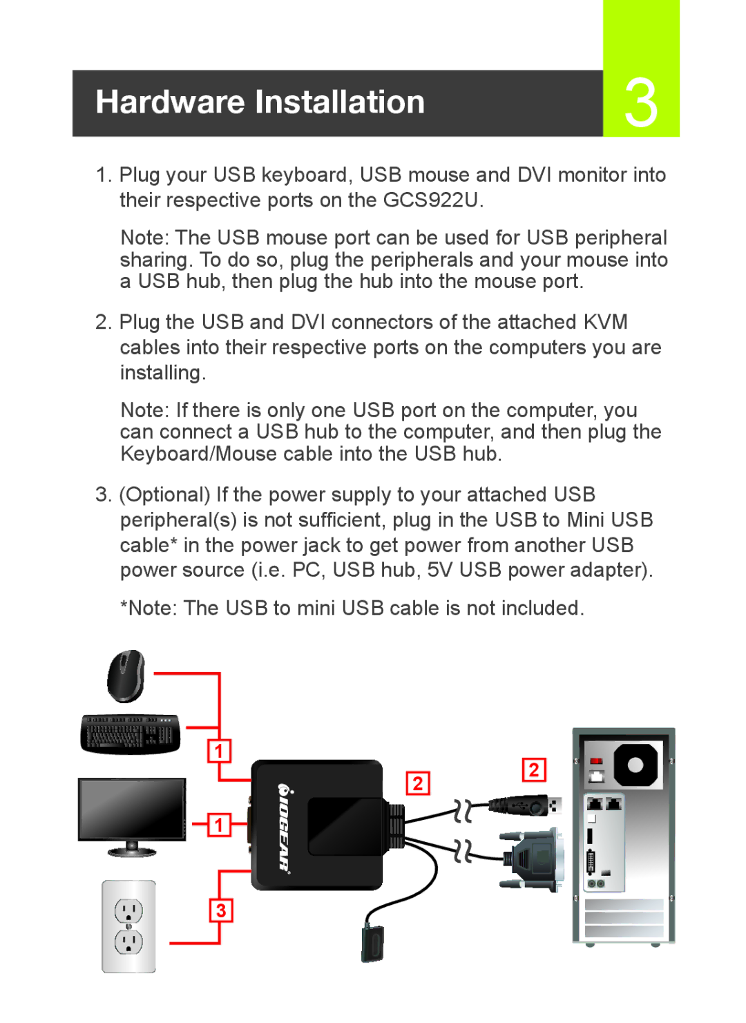 IOGear GCS922U quick start Hardware Installation 