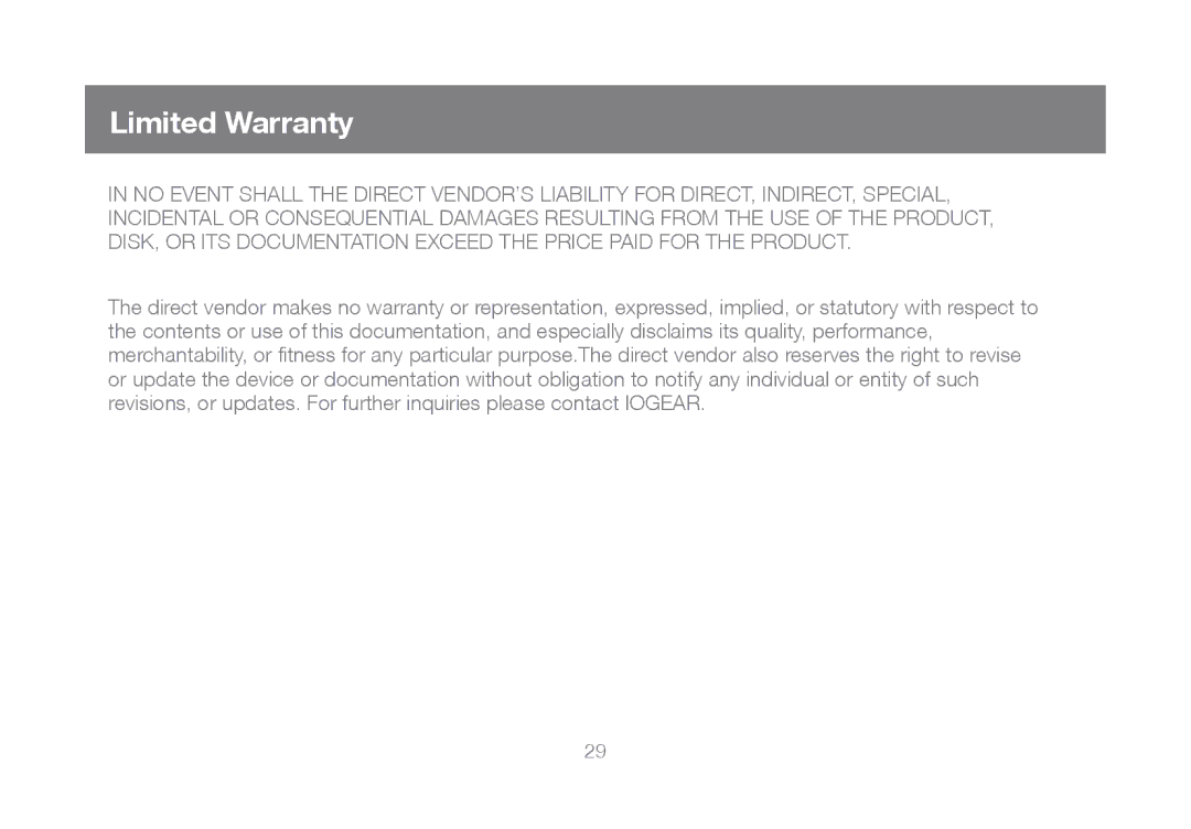 IOGear GCS932UB manual Limited Warranty 