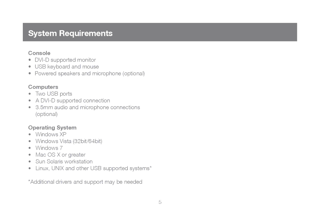 IOGear GCS932UB manual System Requirements, Console, Computers, Operating System 