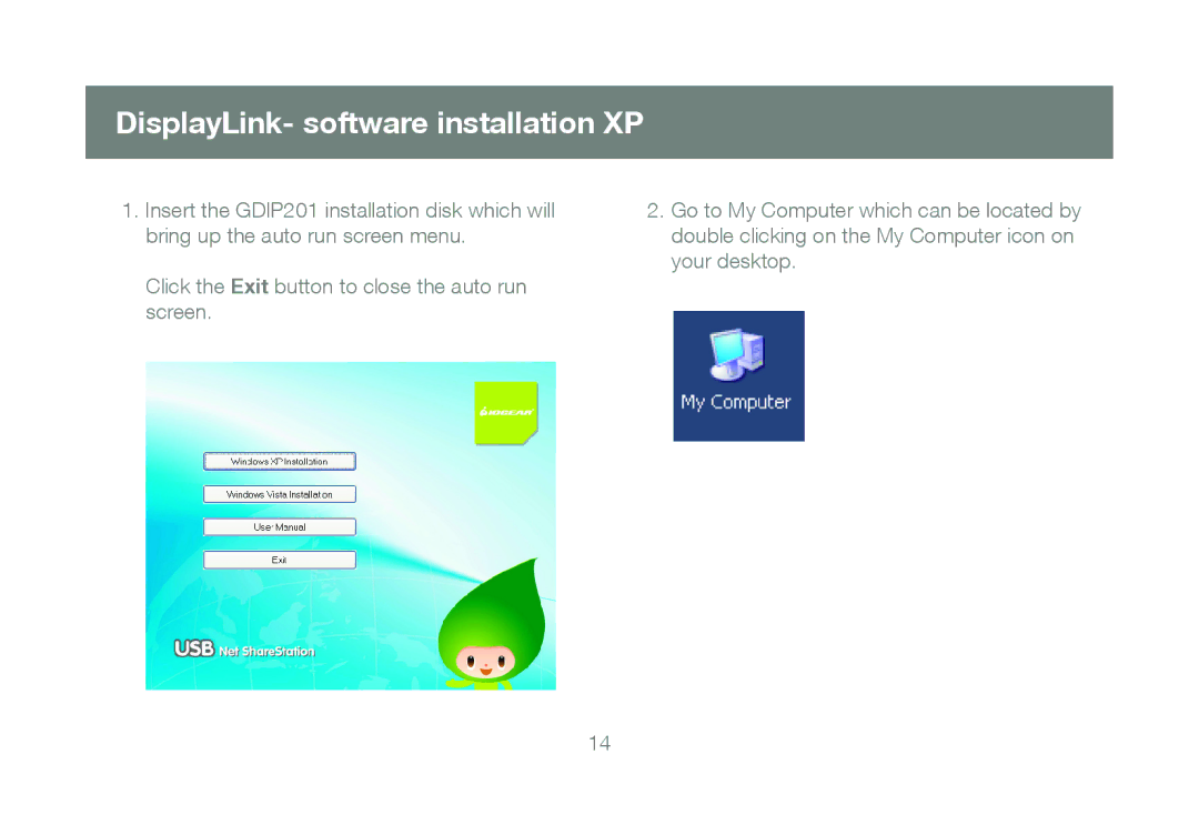 IOGear GDIP201 manual DisplayLink- software installation XP 