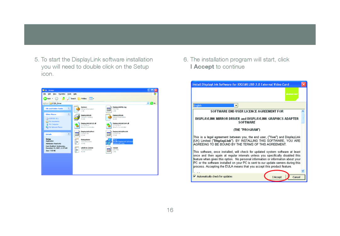 IOGear GDIP201 manual To start the DisplayLink software installation 