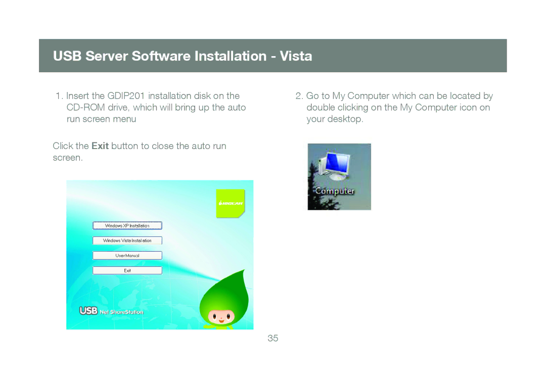 IOGear GDIP201 manual USB Server Software Installation Vista 