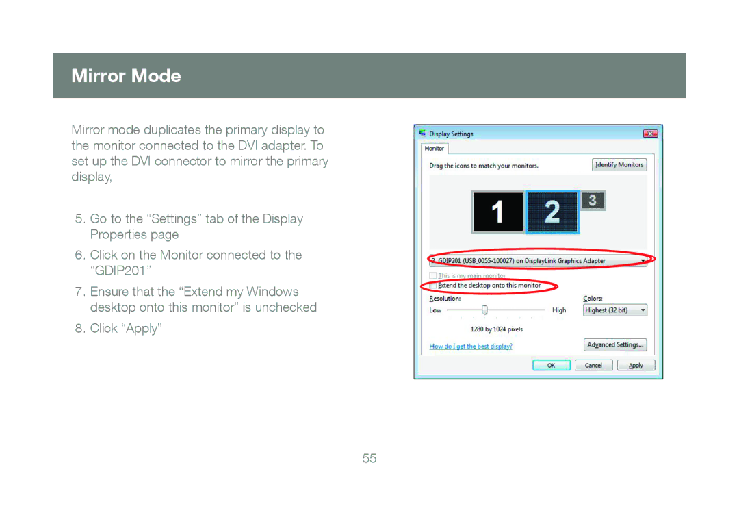 IOGear GDIP201 manual Mirror Mode 