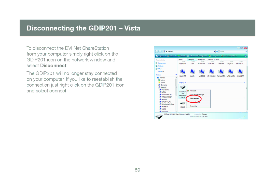 IOGear manual Disconnecting the GDIP201 Vista 