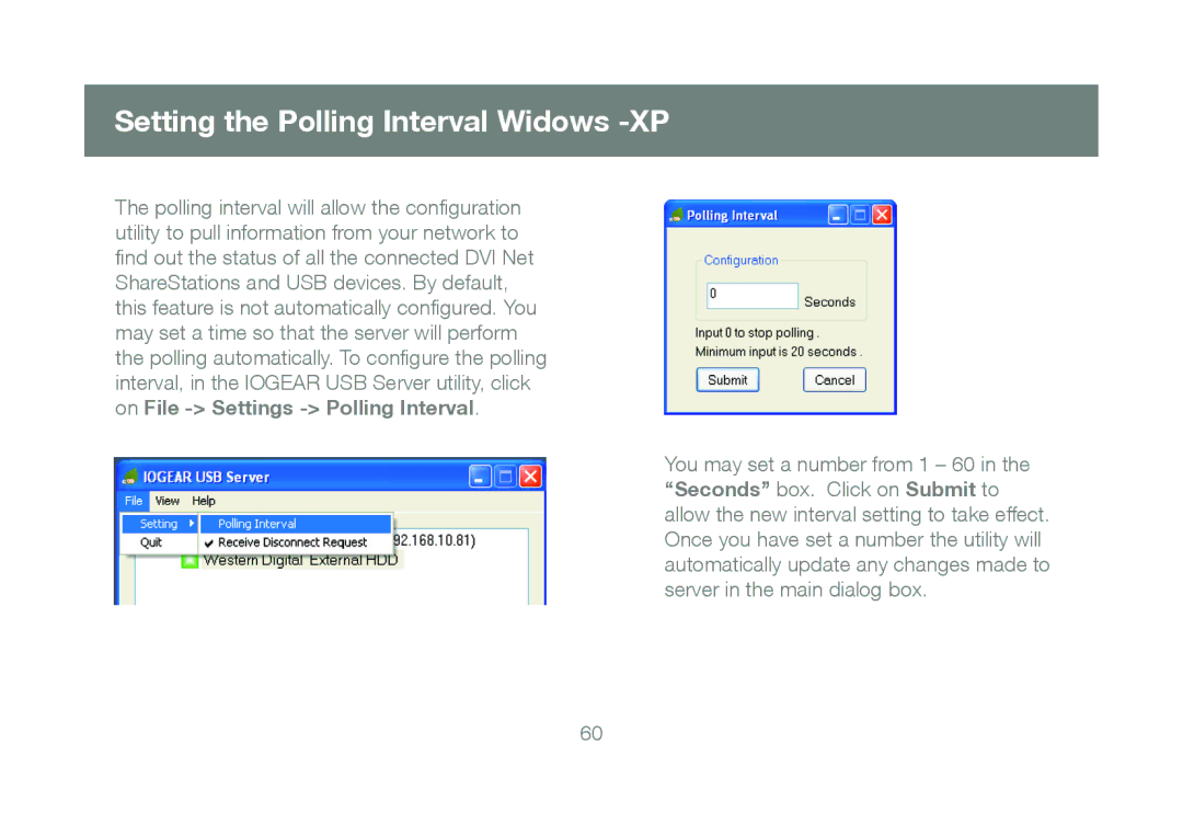 IOGear GDIP201 manual Setting the Polling Interval Widows -XP, On File Settings Polling Interval 