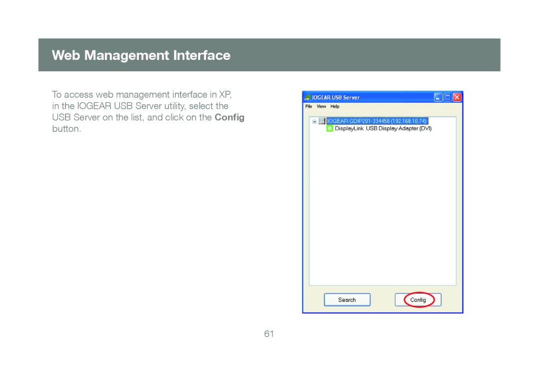 IOGear GDIP201 manual Web Management Interface 