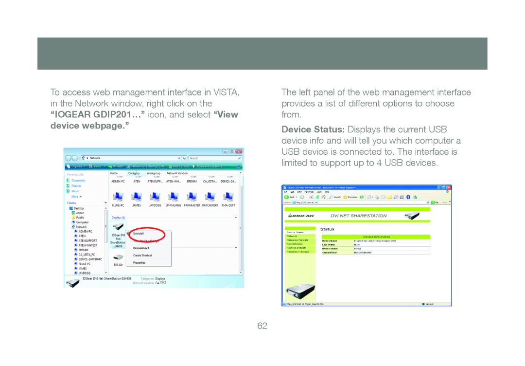 IOGear GDIP201 manual Device webpage 