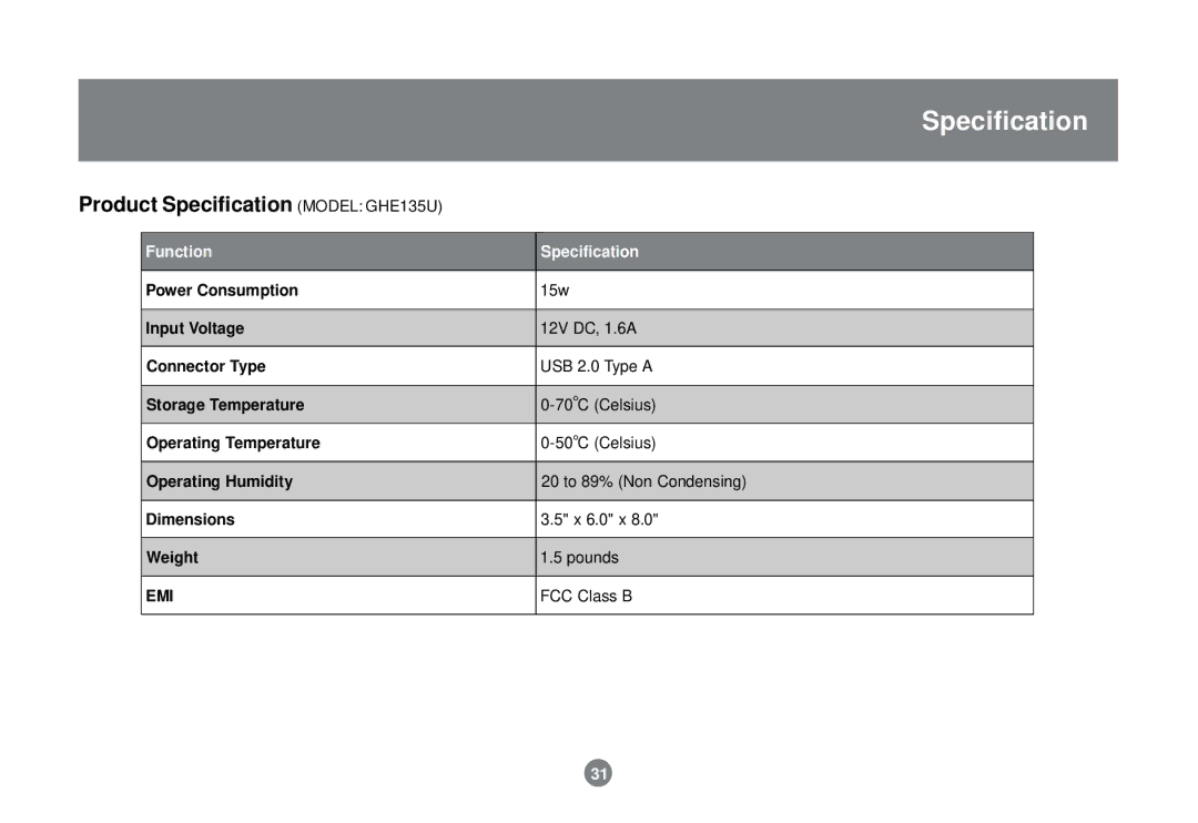 IOGear installation manual Product Specification Model GHE135U 