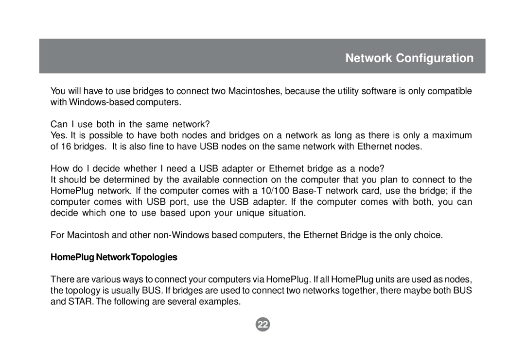 IOGear GHPB21 user manual HomePlug NetworkTopologies 