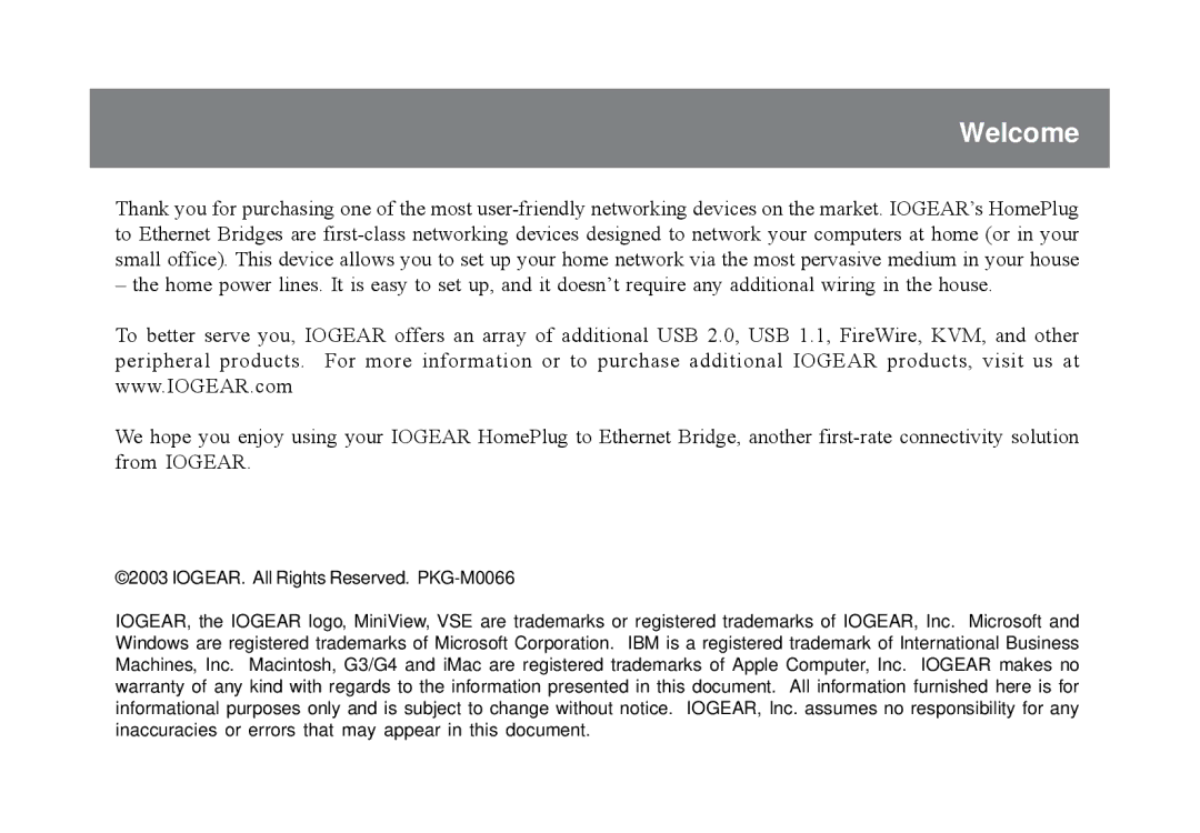 IOGear GHPB21 user manual Welcome 