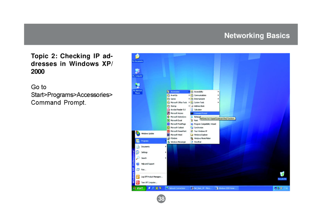 IOGear GHPB21 user manual Topic 2 Checking IP ad- dresses in Windows XP 