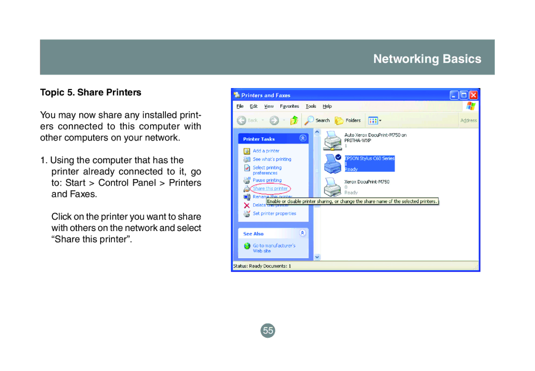 IOGear GHPB42 user manual Topic 5. Share Printers 