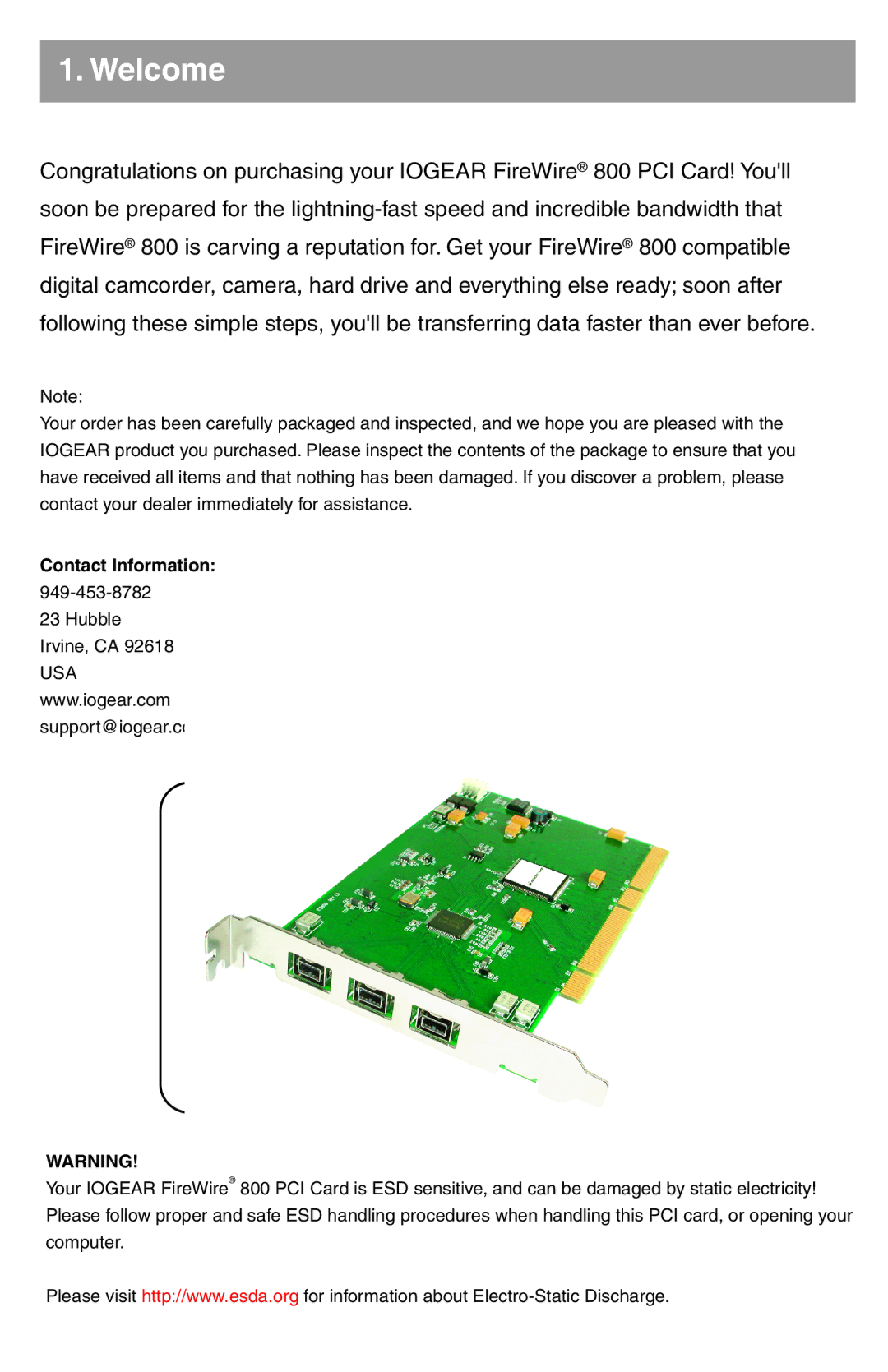 IOGear GIC3800 quick start Welcome, Contact Information 