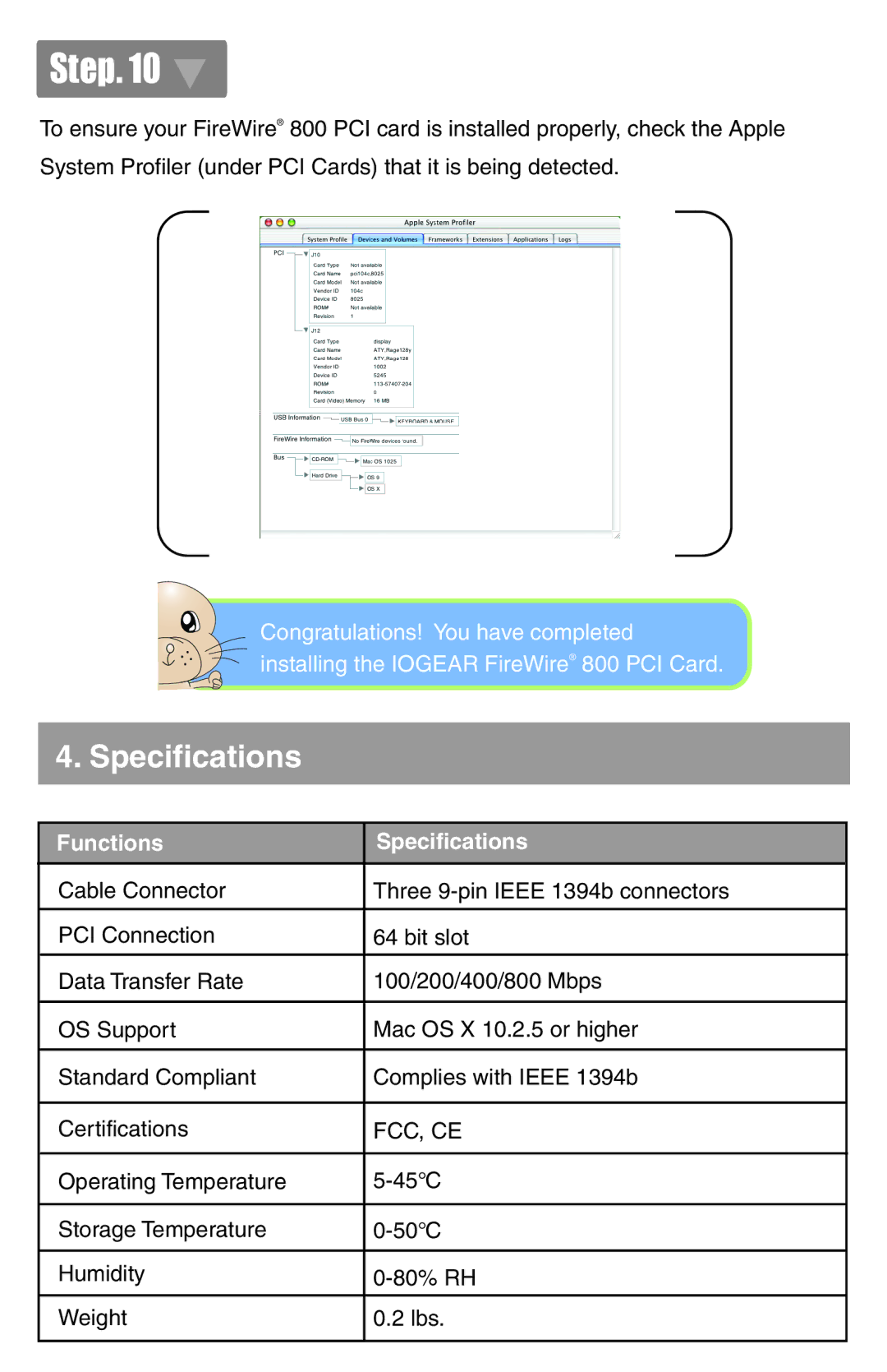 IOGear GIC3800 quick start Functions Specifications 