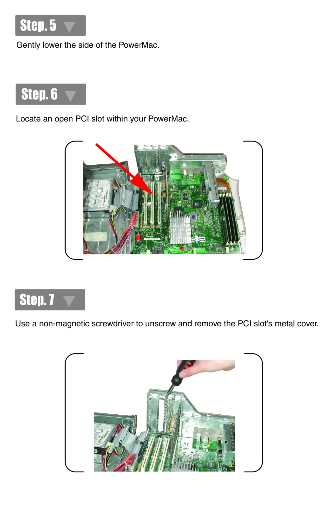 IOGear GIC3800 quick start Step, Gently lower the side of the PowerMac, Locate an open PCI slot within your PowerMac 