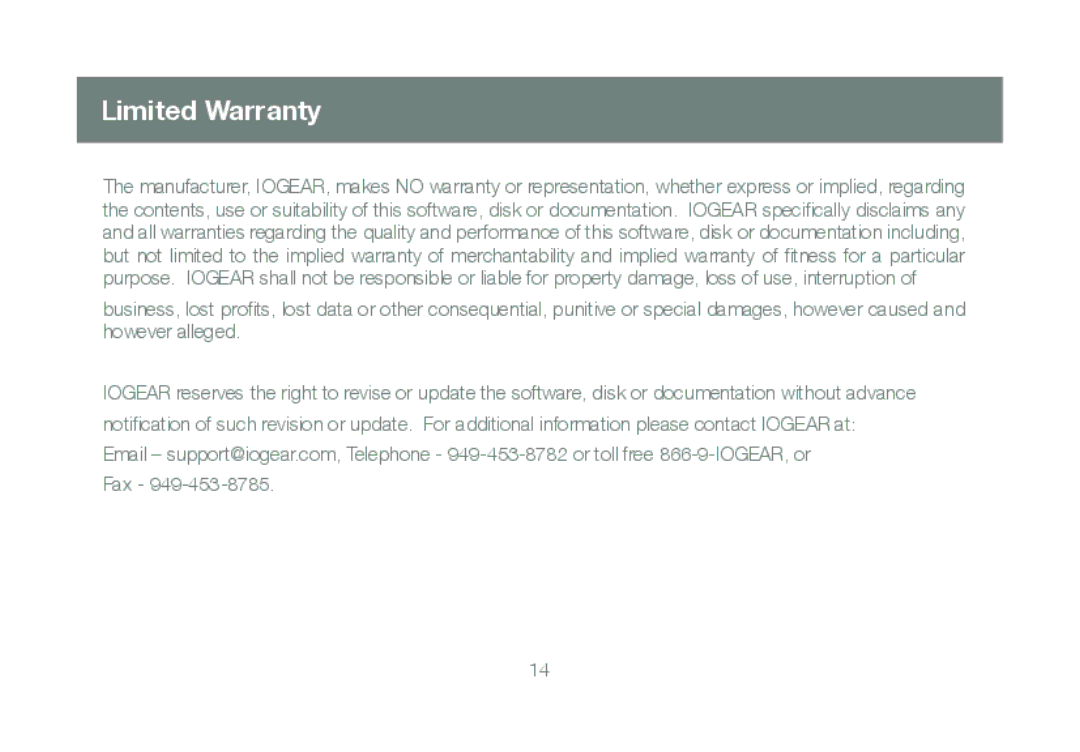 IOGear GIC711SW6 manual Limited Warranty 