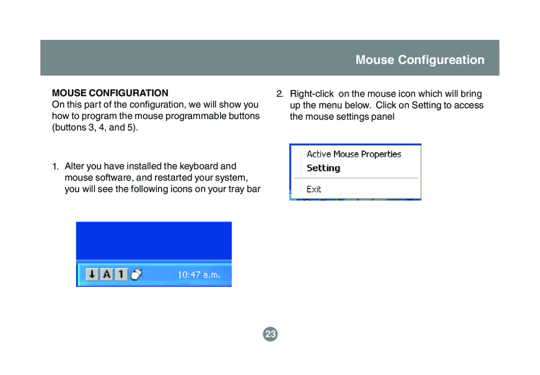 IOGear GKM521R user manual Mouse Configureation, Mouse Configuration 