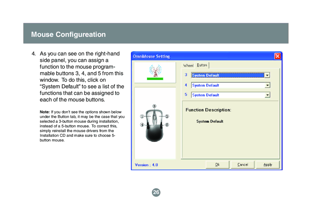 IOGear GKM521R user manual Mouse Configureation 