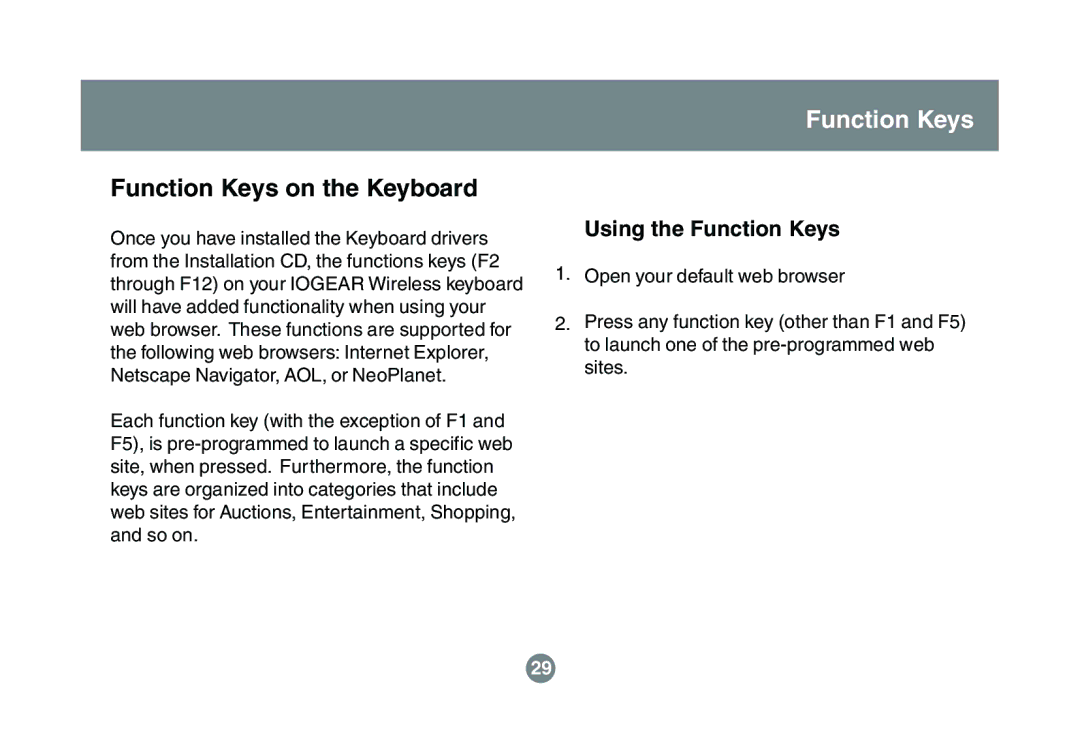 IOGear GKM521R user manual Using the Function Keys 