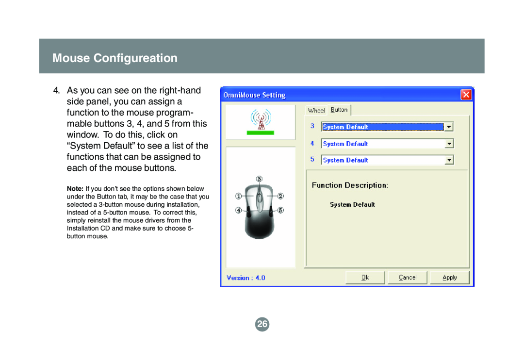 IOGear GKM521R user manual Mouse Configureation 