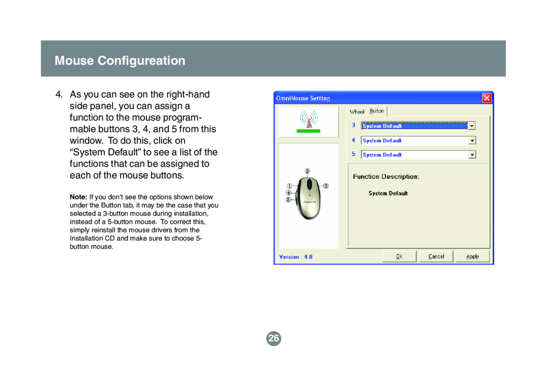 IOGear GKM541R user manual Mouse Configureation 