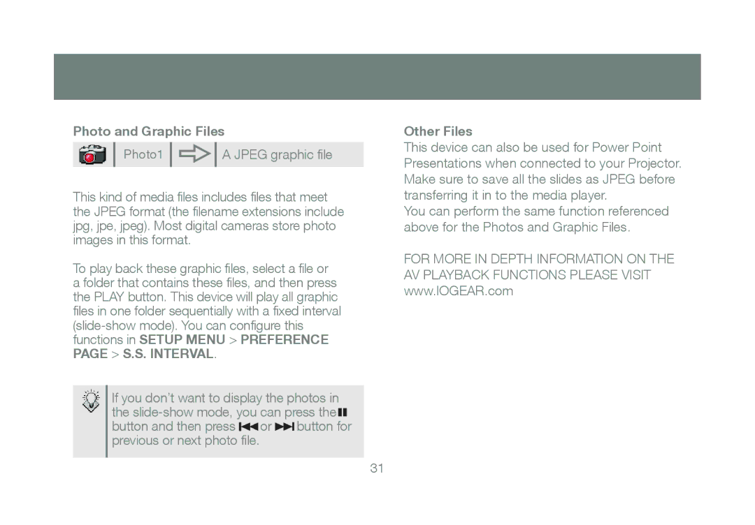 IOGear GMD2025U120 manual Photo and Graphic Files, Other Files 